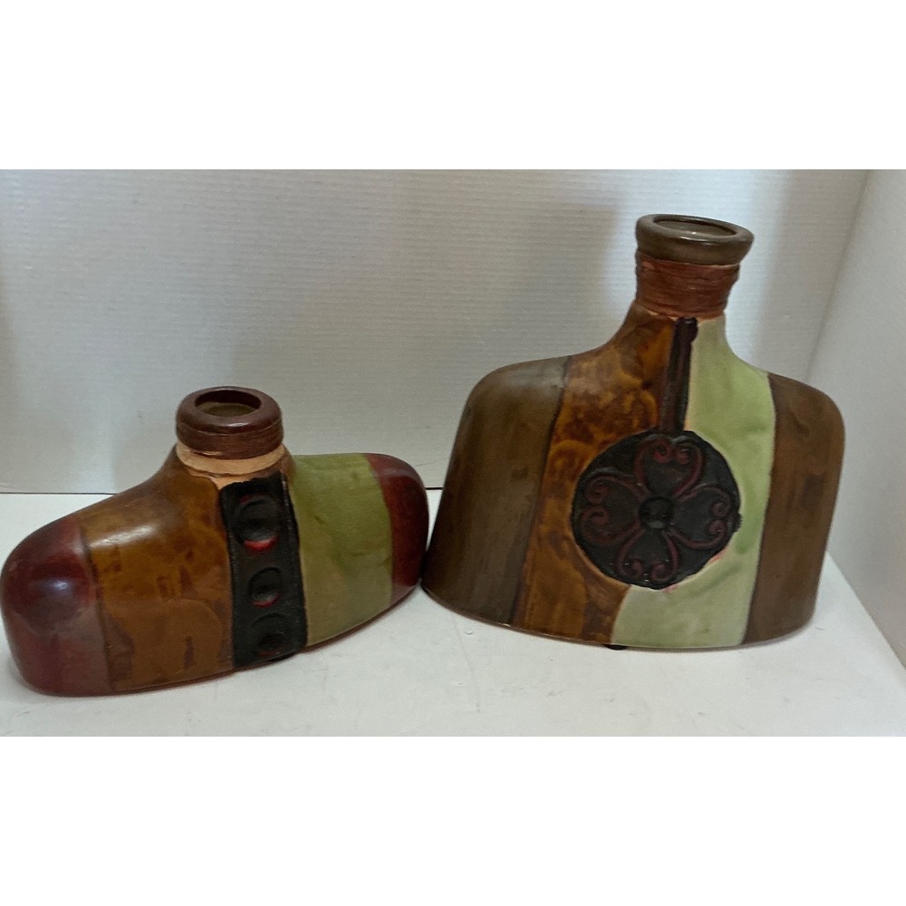 Vintage Ceramic Vase Set Brutalist Earth Tone Pottery Decor OS